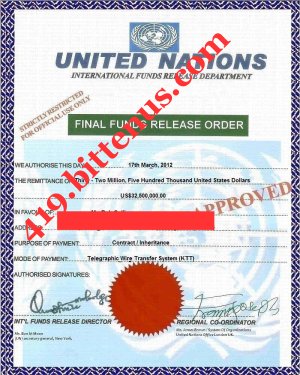 United Nations Fund Release Certificate